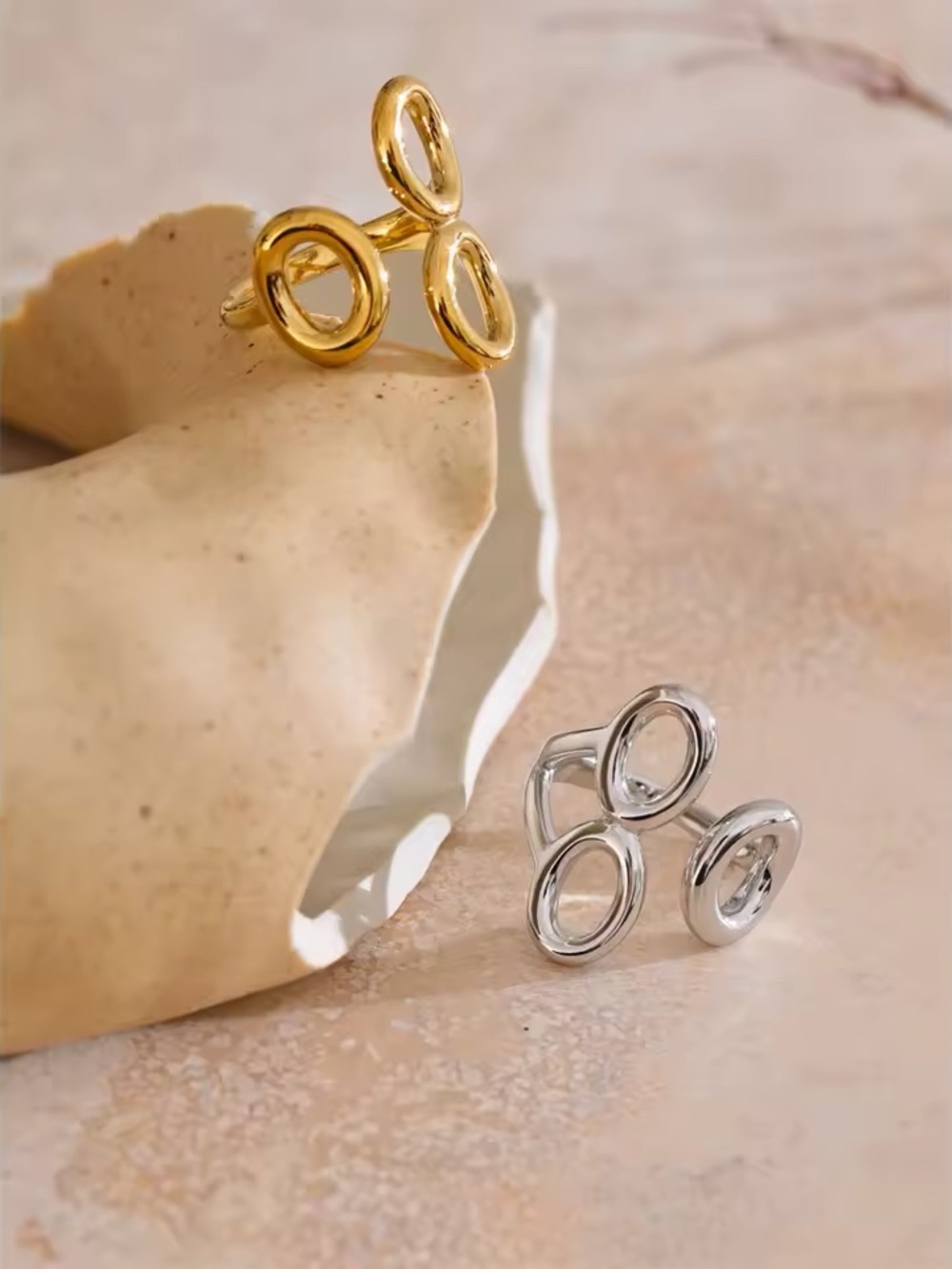 Gold color tone Triple Open Oval Statement Ring - Picture 6 of 9